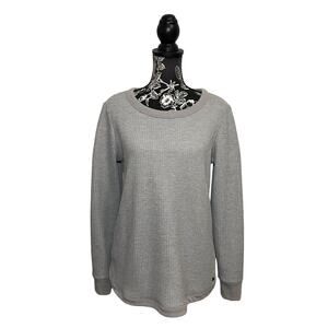 L.L. Bean Signature Brushed Back Waffle Boatneck Sweater Light Gray Size Medium